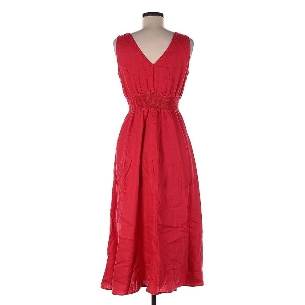Nicole Miller Linen Red Fit and Flare Midi Dress Pockets Sz 2 - Picture 3 of 7